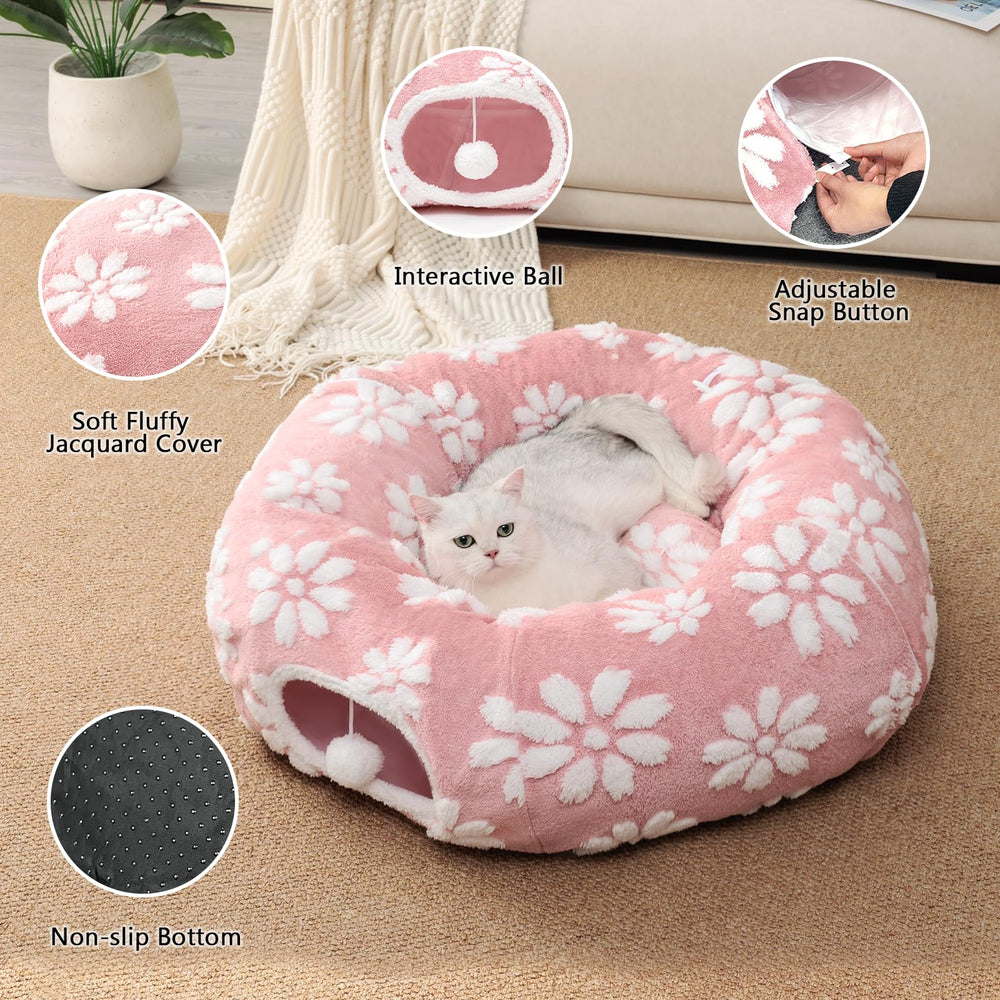 Yaning donut cama gato rosa, suave y cálida para siestas tranquilas