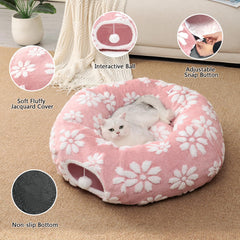 Yaning donut cama gato rosa, suave y cálida para siestas tranquilas
