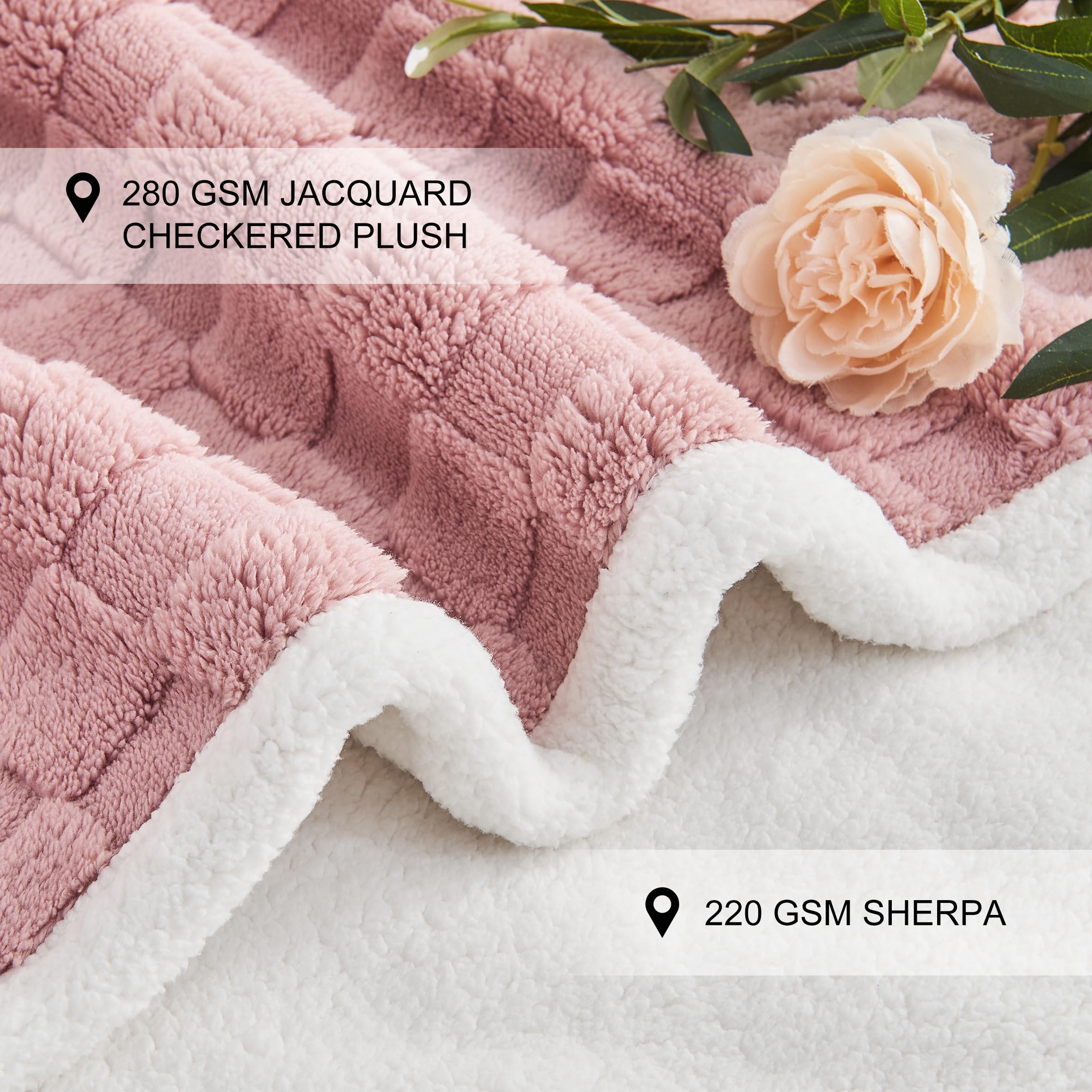 Manta Yaning reversible sherpa y jacquard, ideal para interiores y coche.