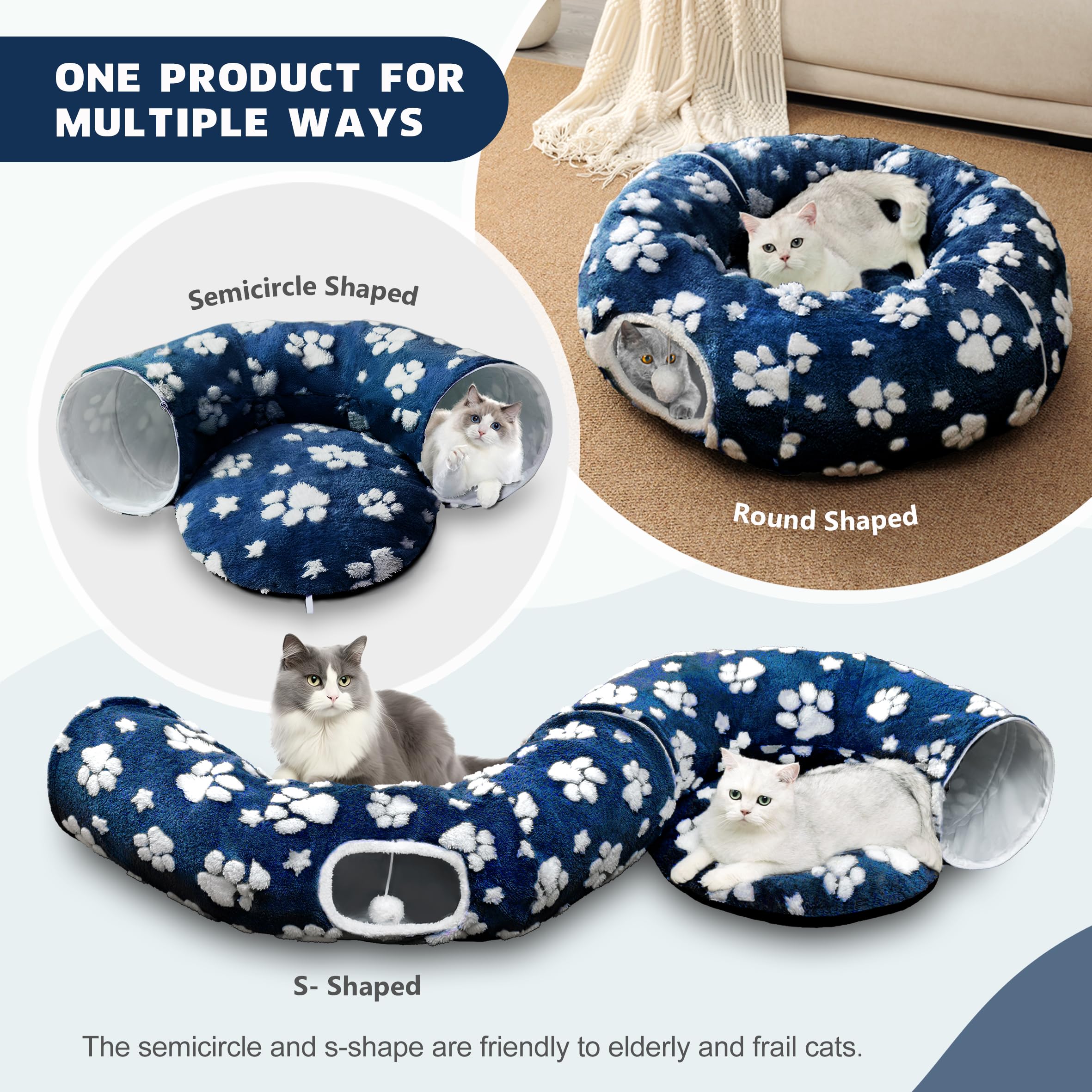 Yaning tunel donut para gatos permite juego y descanso con cojín suave.