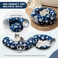 Yaning tunel donut para gatos permite juego y descanso con cojín suave.