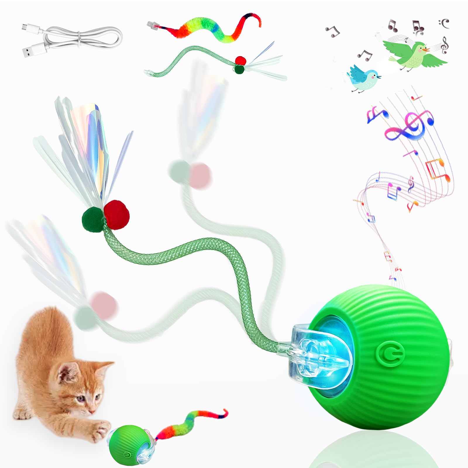 Bola interactiva Yaruiguang con cola rápida 3.0 para gatos activos.