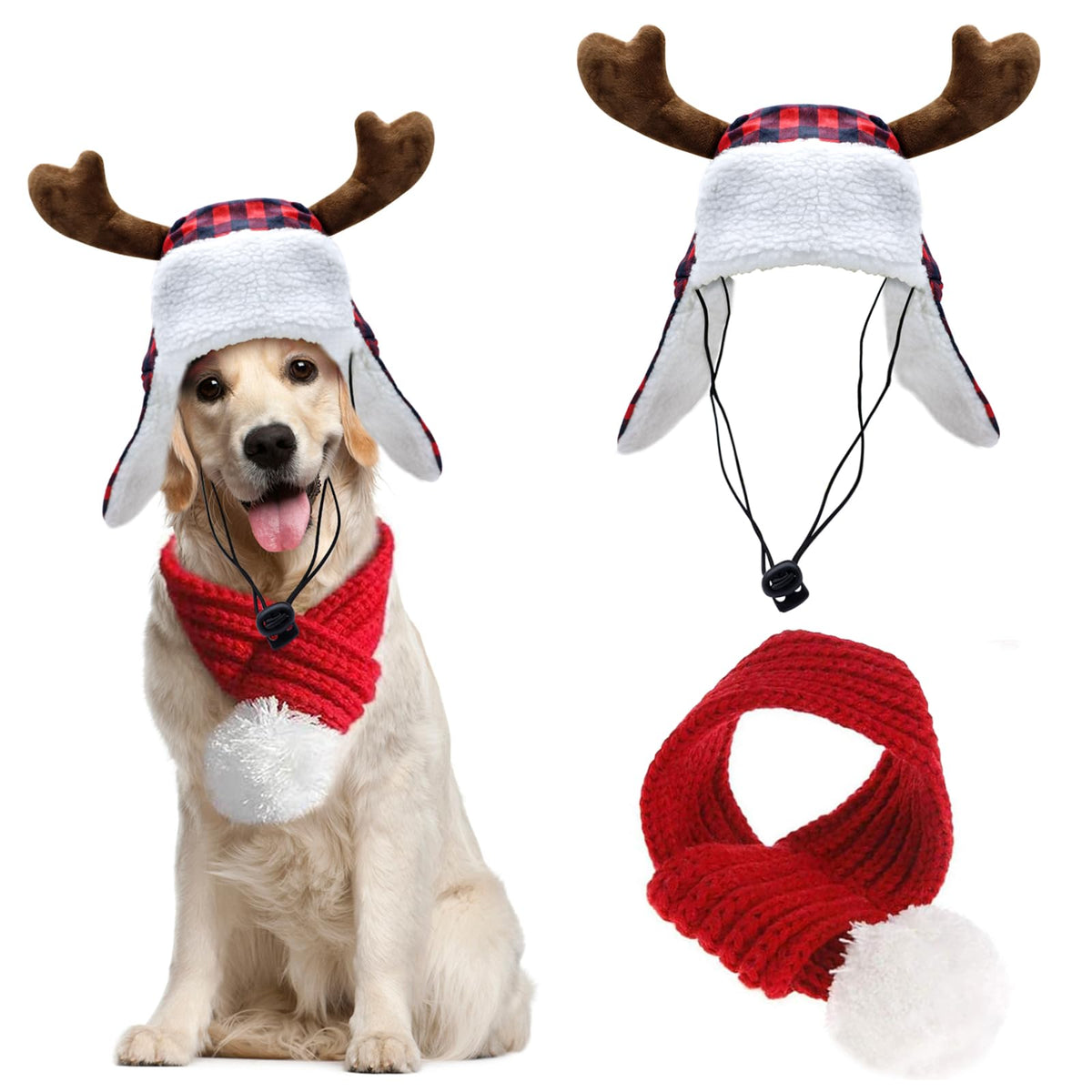Gorra navideña Yasutgas para perro; estilo festivo y calidez para paseos invernales.
