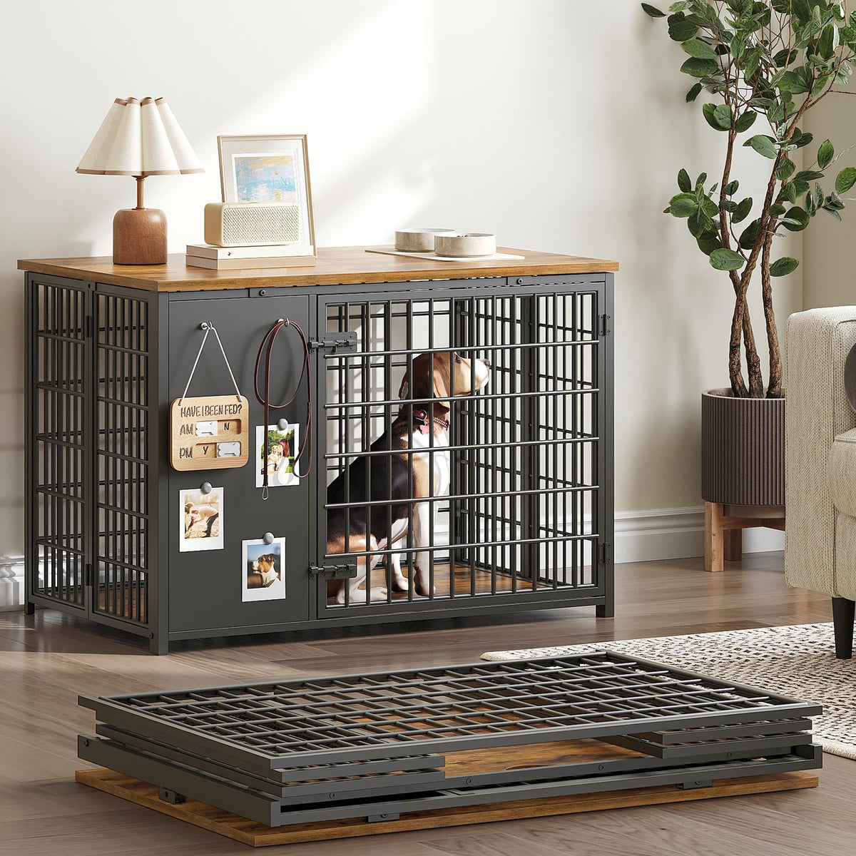 La jaula plegable YATINEY con mueble, ahorro de espacio.