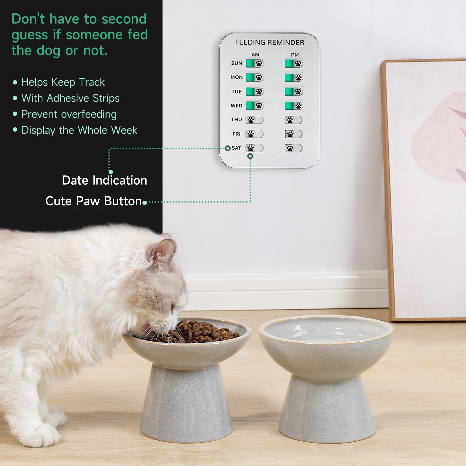 YAUYIK recordatorio de alimentacion para perros, adhesivo doble cara, versatilidad de instalacion