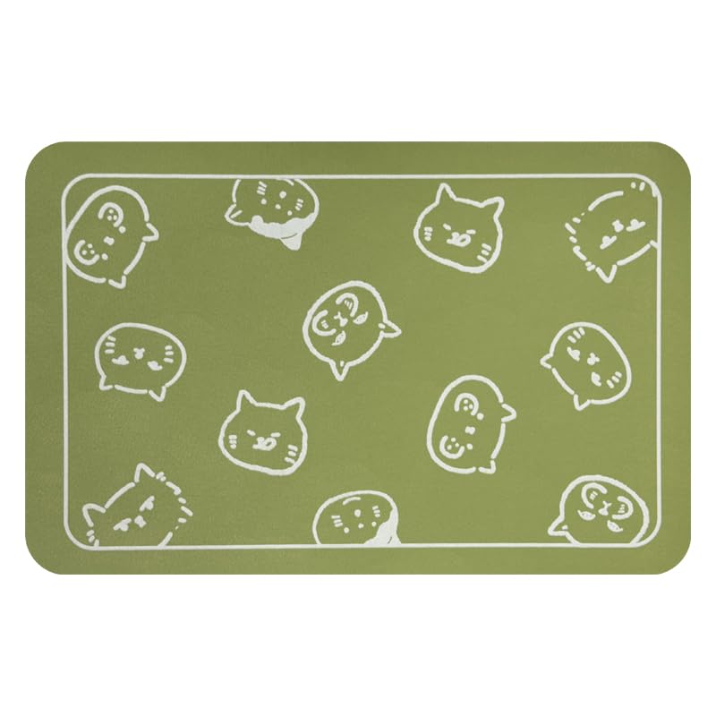 Tapete de alimentación YCT para gatos con logo de cabezas, absorbe líquidos y evita derrames.