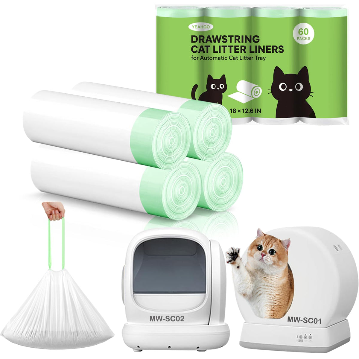 YeahGo: bolsas para arena de gato en arenero automático, ajuste perfecto.