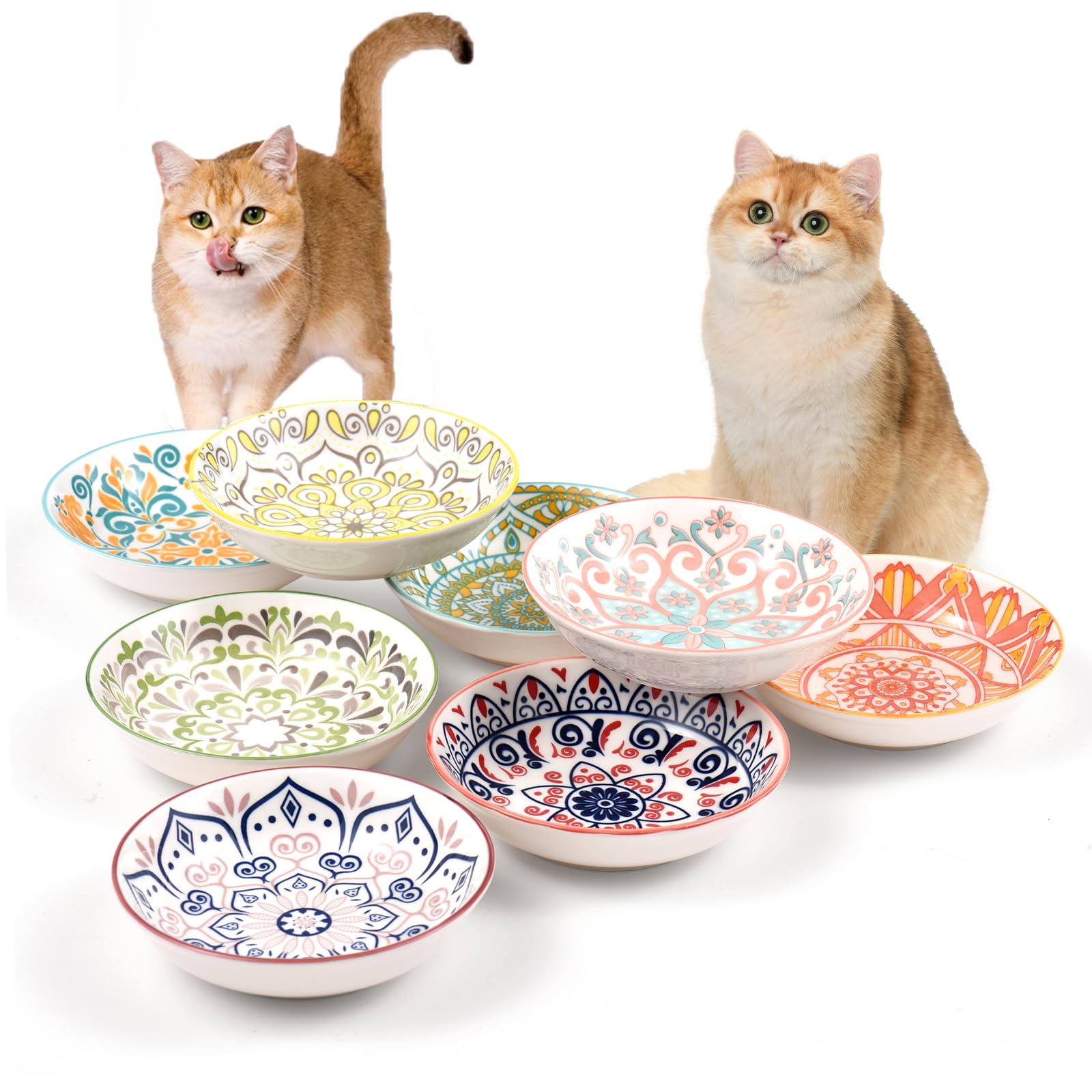 Tazones de cerámica Yeahgo con diseños bohemios para gatos, atractivos y fáciles de usar.