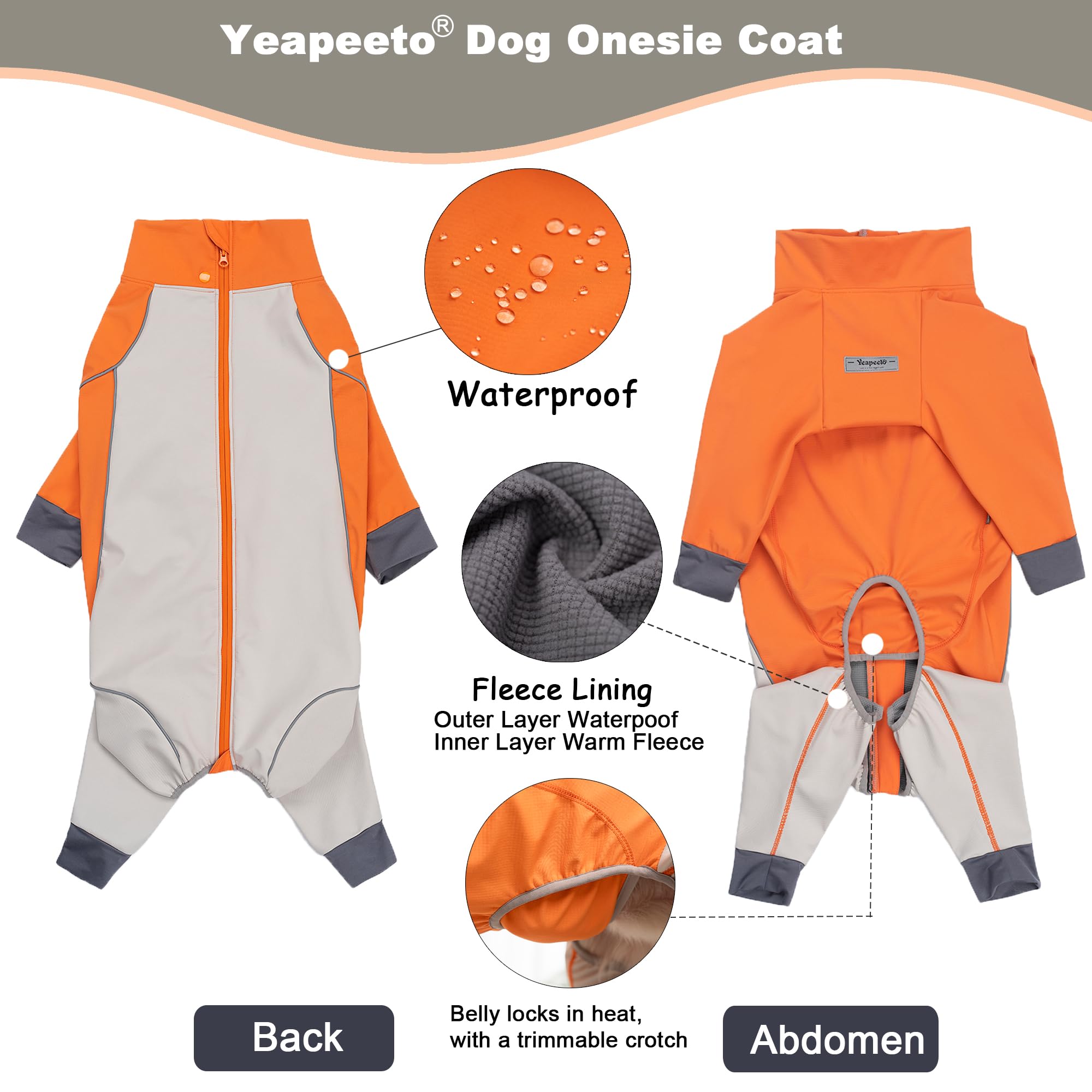 Yeapeeto abrigo para perros: vista trasera mostrando forro cálido para mayor confort.
