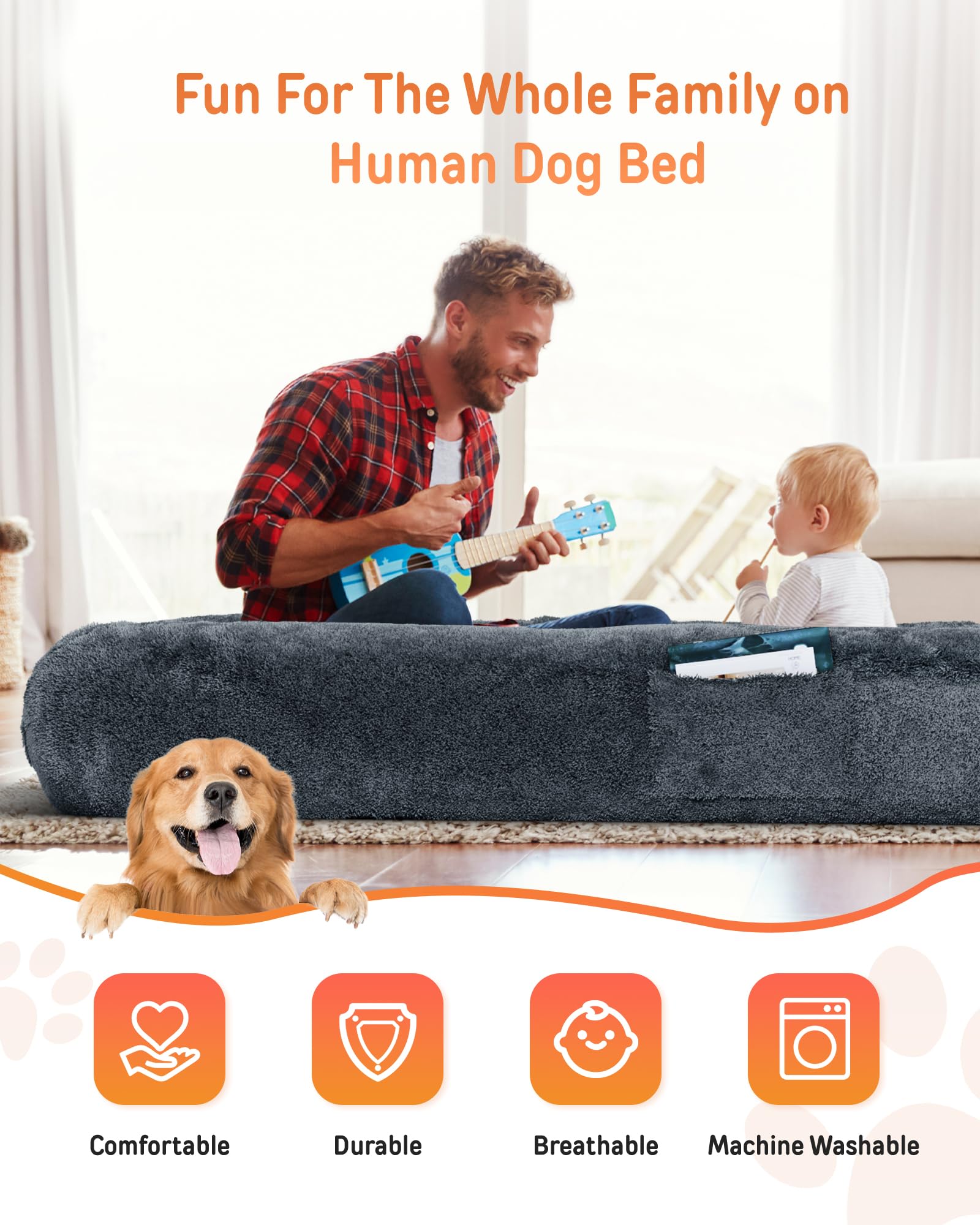 Bolsillo suave para teléfono o libro en la cama humana.