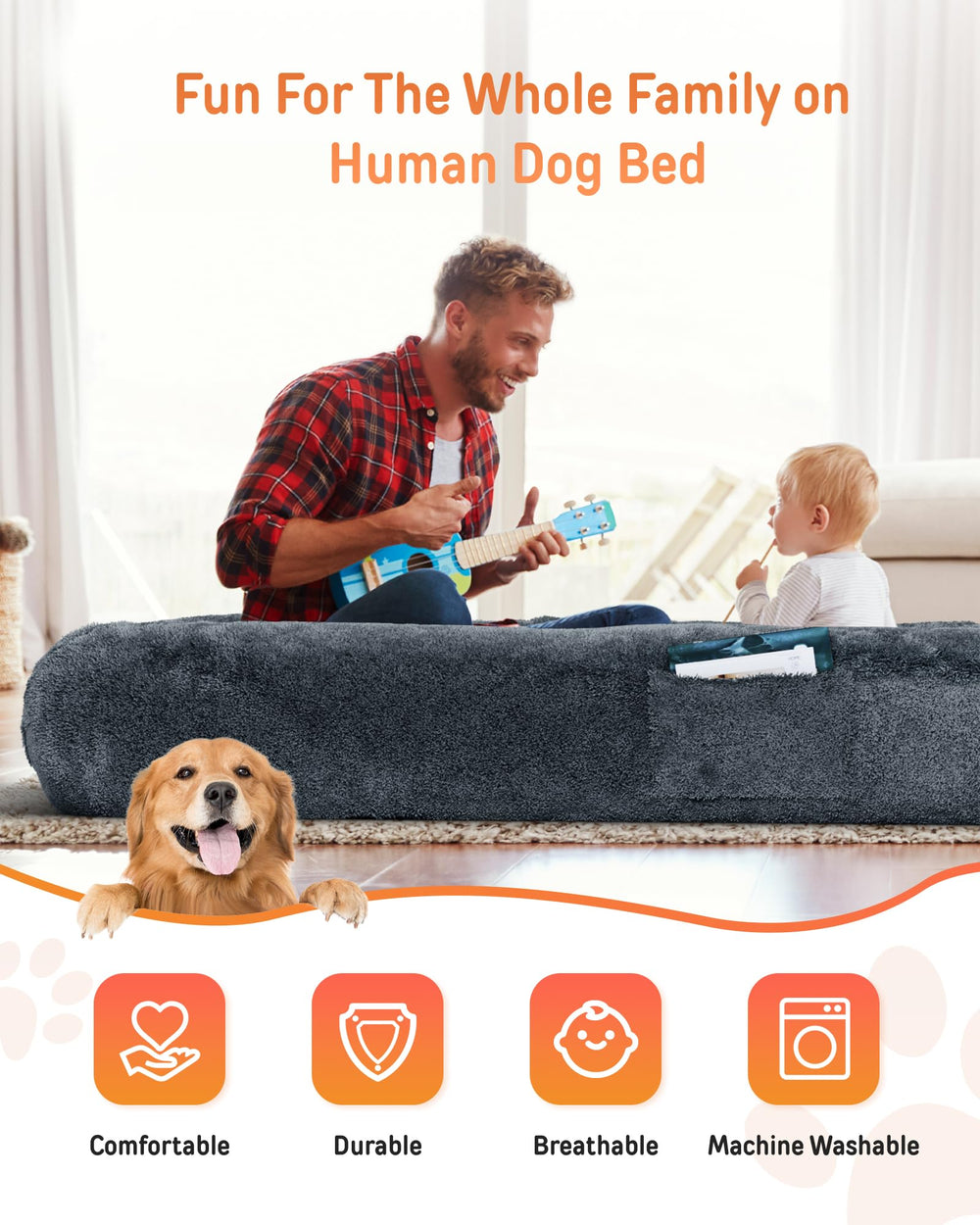 Bolsillo suave para teléfono o libro en la cama humana.