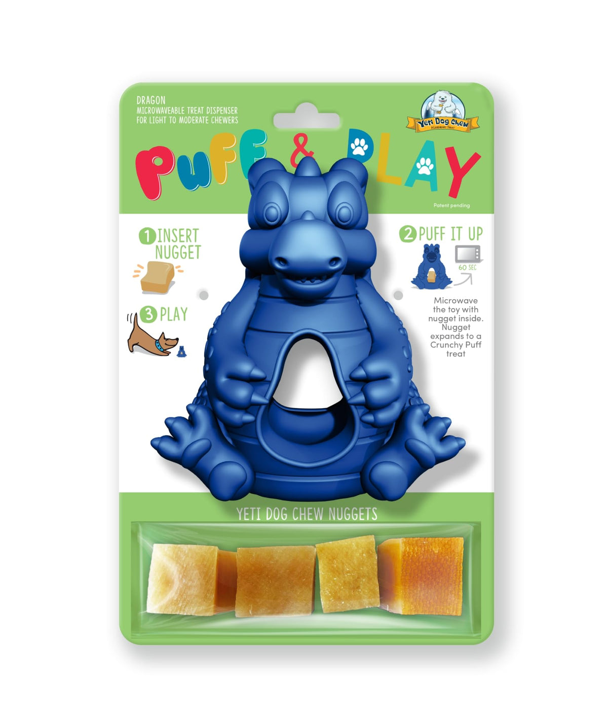 Yeti Dog Chew Dragon Azul Puff: juguete interactivo para estimular la mente y masticar.