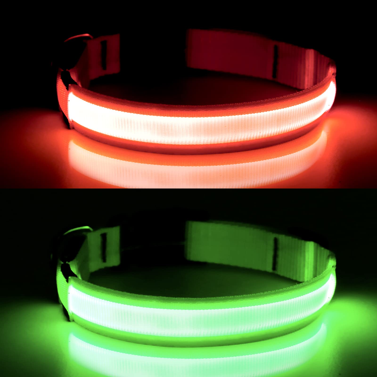 Tres modos de iluminación del collar YFbrite para distintas condiciones.