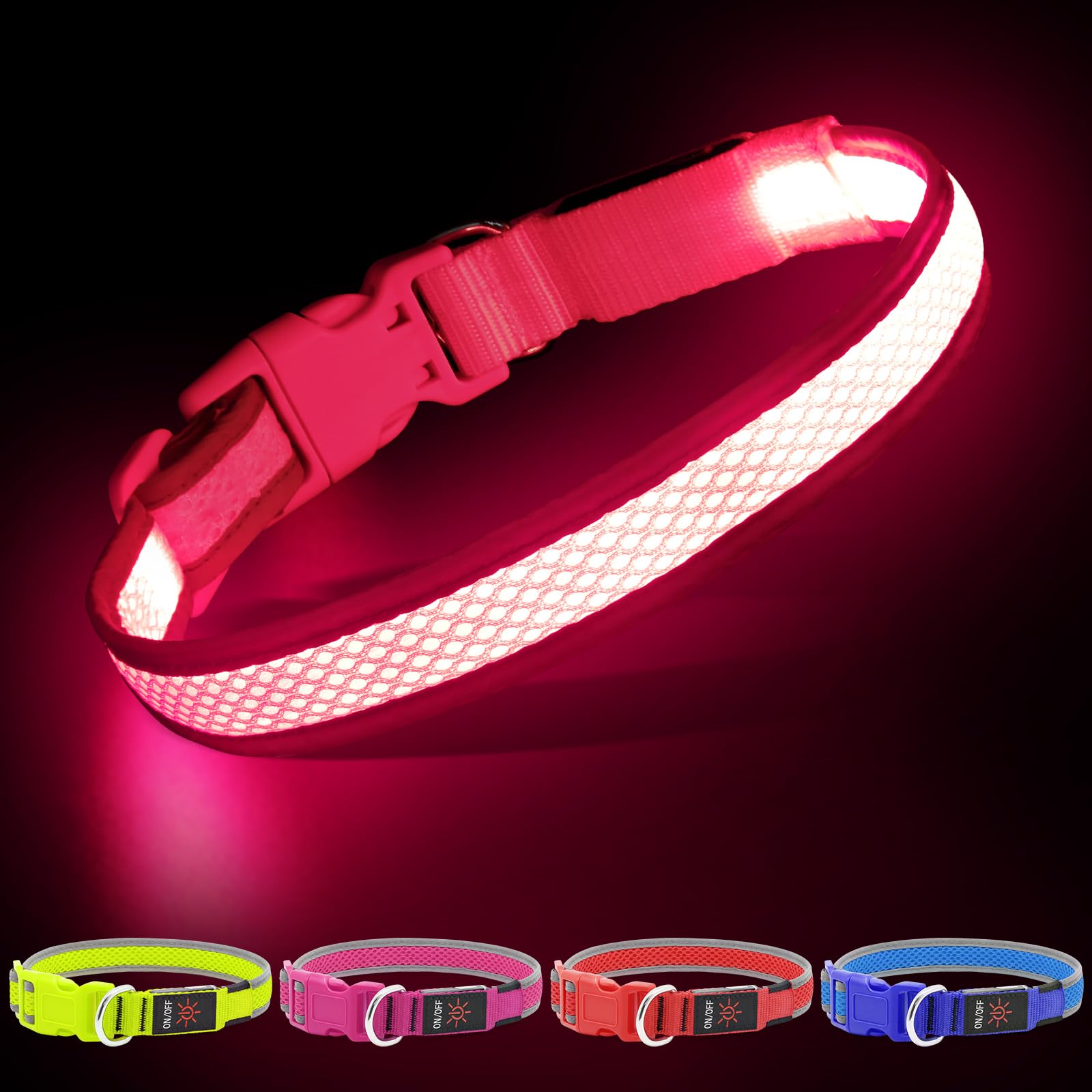 YFbrite collar-luz-perro-rosa-diseño-liviano facilita llevarlo en paseos diarios.