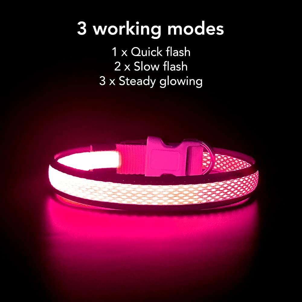 YFbrite collar-luz-perro-rosa-hebilla-ajuste ofrece ajuste seguro y cómodo.