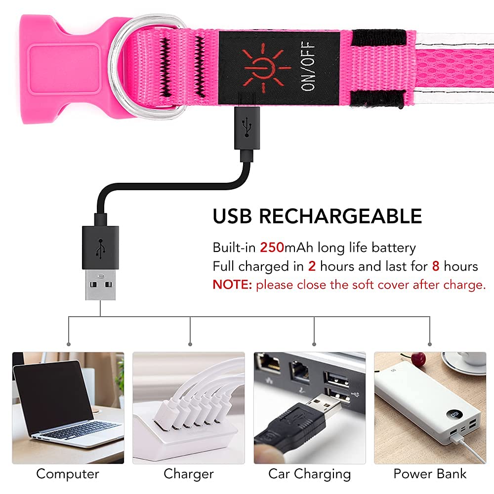 YFbrite collar-luz-perro-rosa-resistente-agua funciona bajo lluvia ligera y condiciones húmedas.
