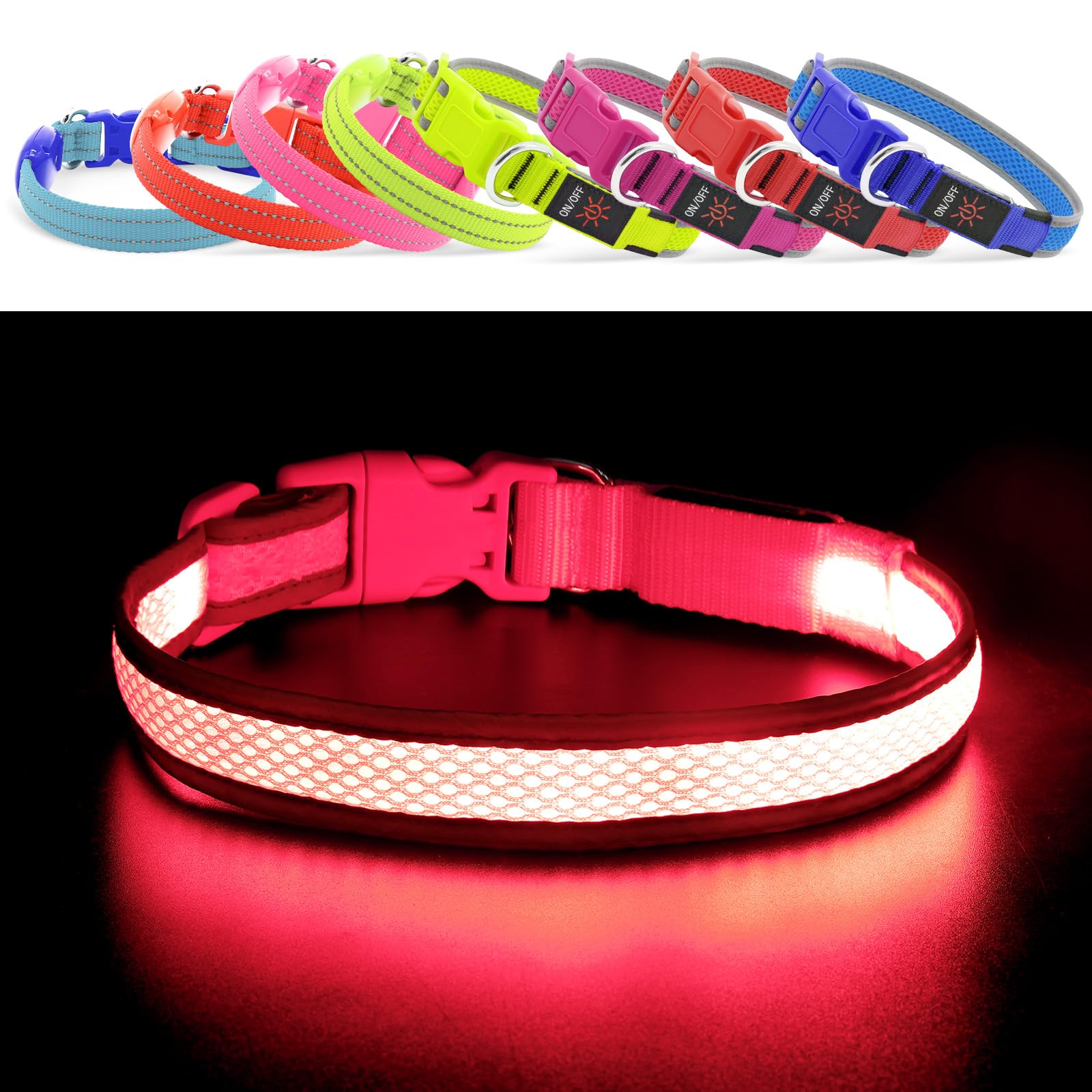 YFbrite collar-luz-perro-rosa-visibilidad-maxima mejora la detección en zonas oscuras.