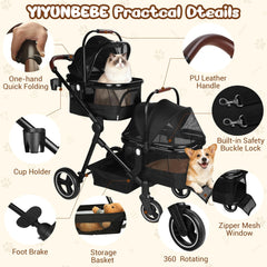 Transporte para dos mascotas en el carrito YIYUNBEBE para salidas diarias.