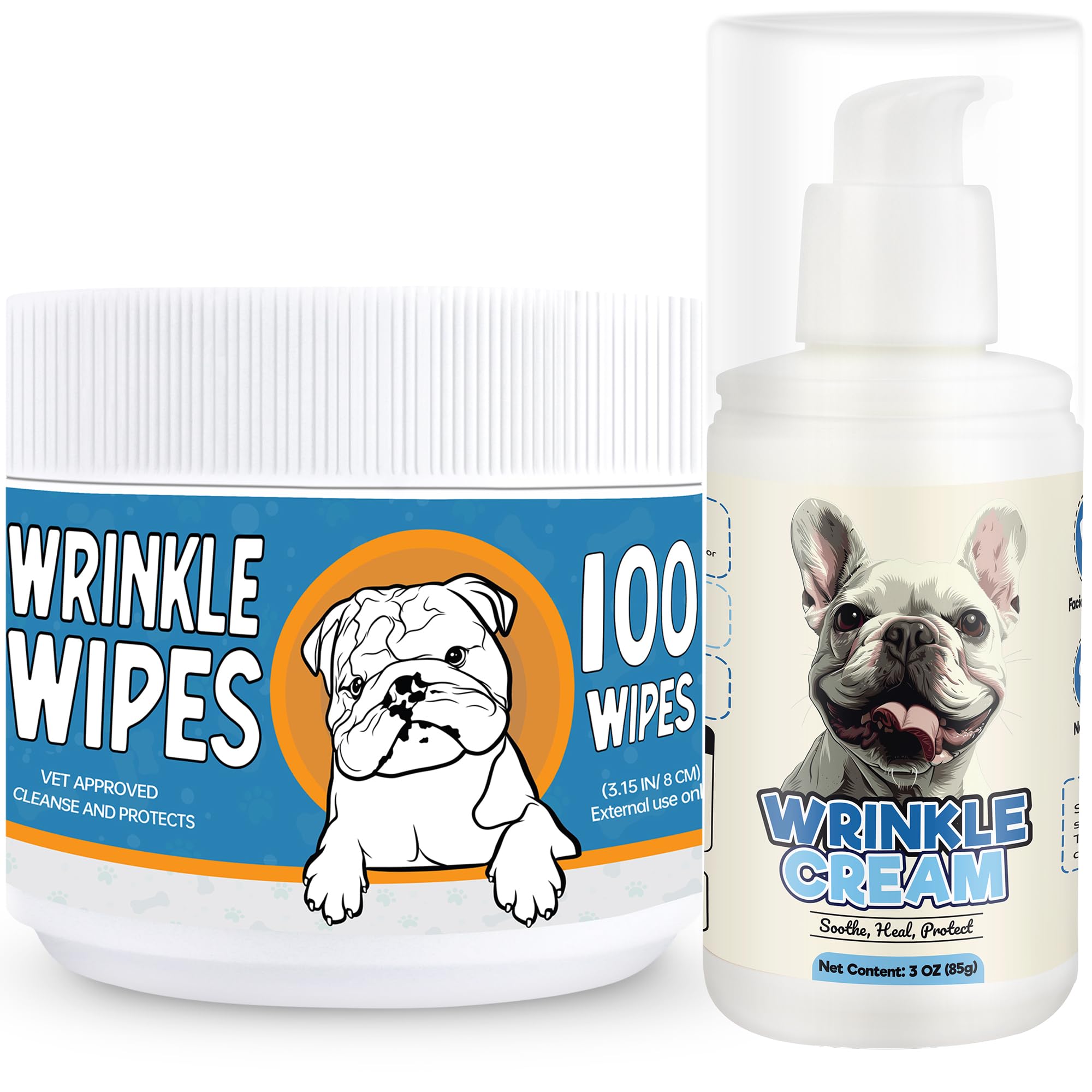 Toallitas Yibesi para arrugas Bulldog con textura doble limpian pliegues suavemente