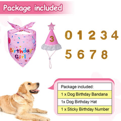 Bandana de cumpleaños para perro rosa, diseño reversible para estilo