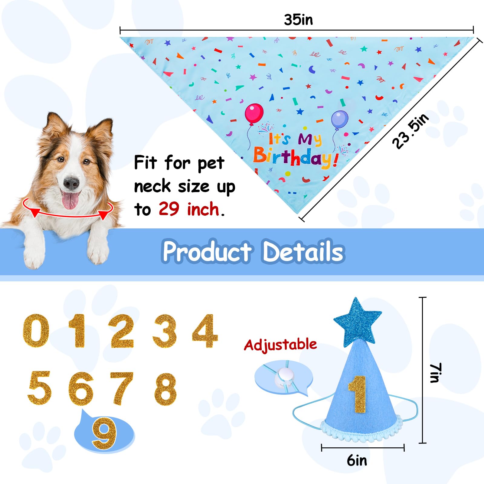 Bandana de cumpleaños para perros Yicostar, diseño doble cara para lucir en la celebración.
