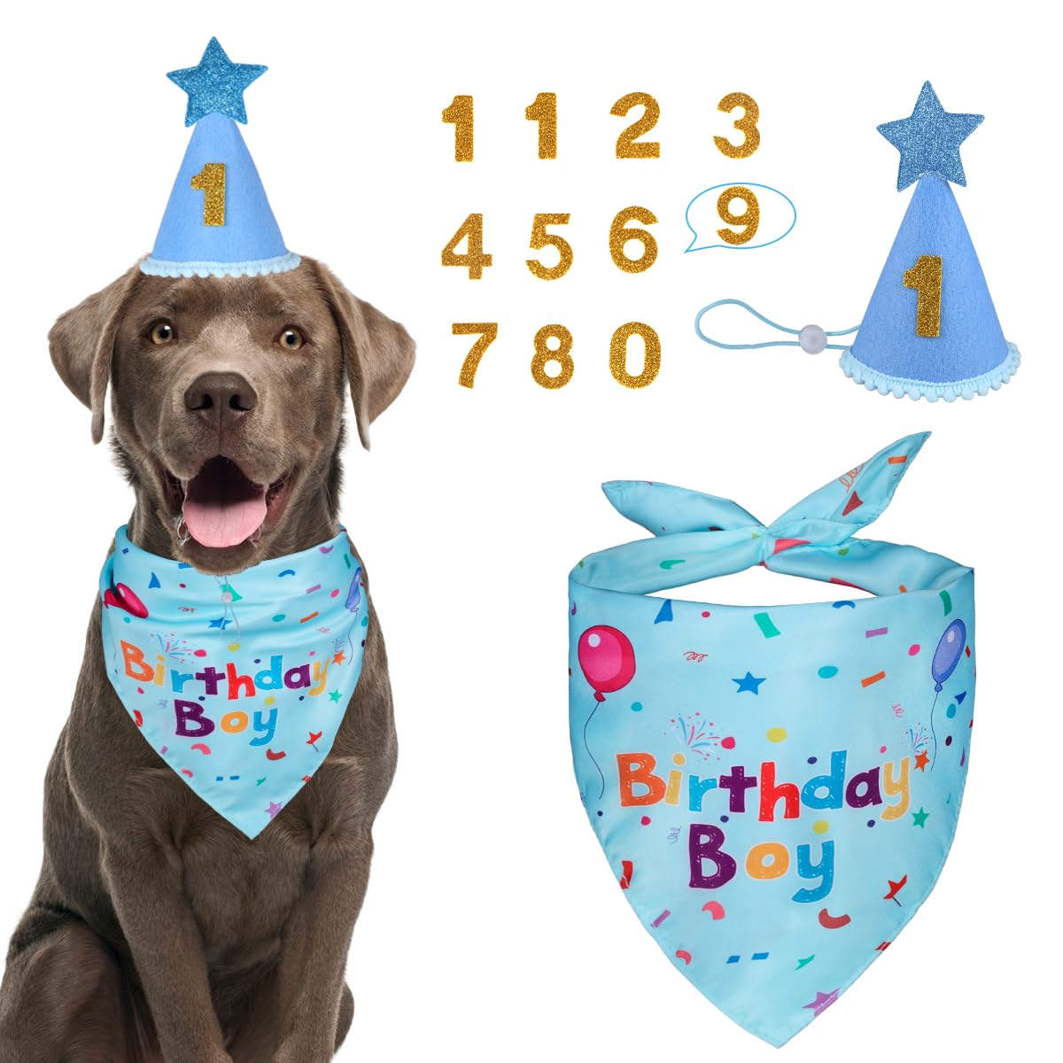 Gorra Yicostar para perros con números 0-8, perfecta para fotos festivas.