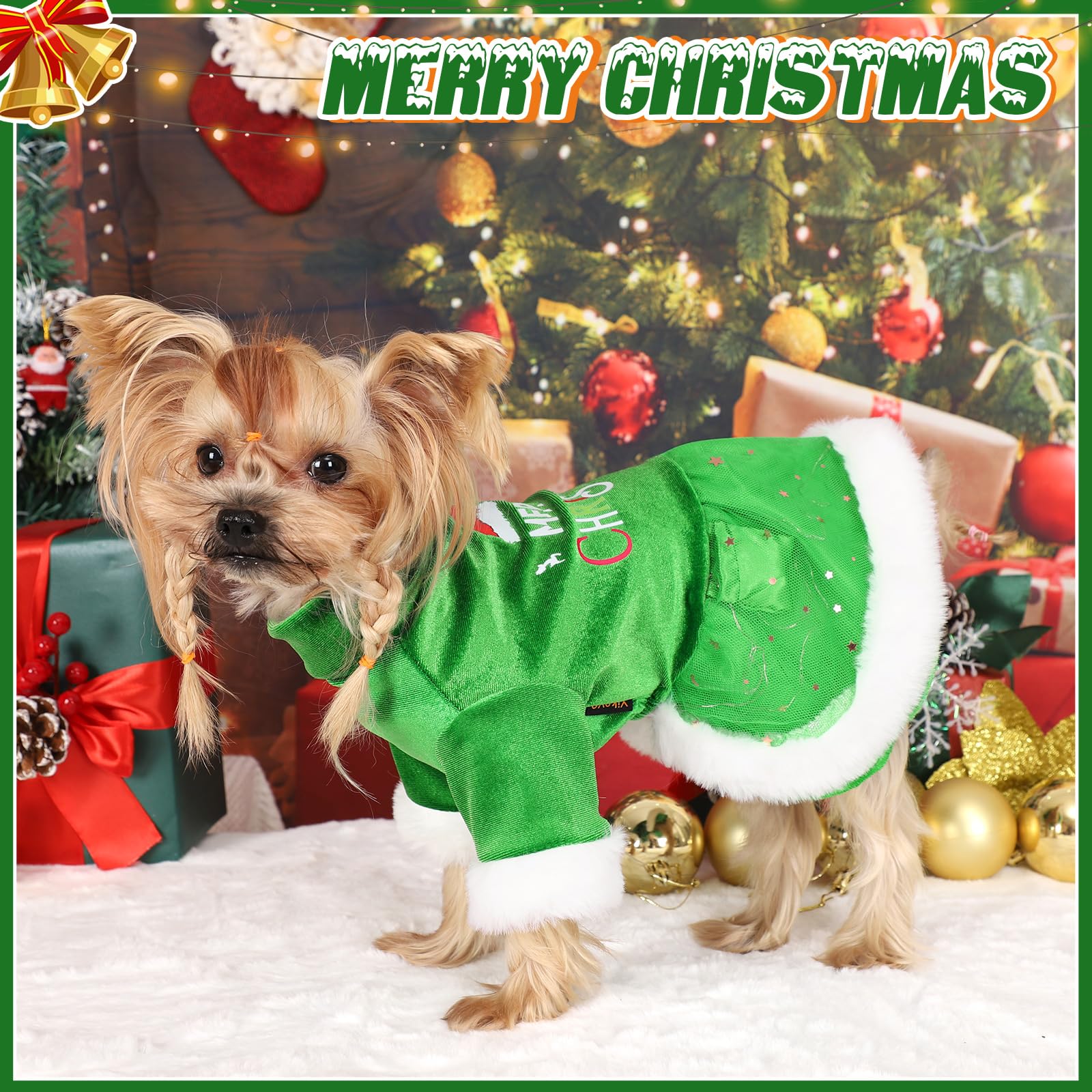 Opciones de color rojo y verde del vestido navideño Yikeyo para fotos.