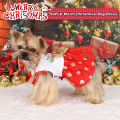 Detalle lazo dorado en vestidito navideño Yikeyo para perro.