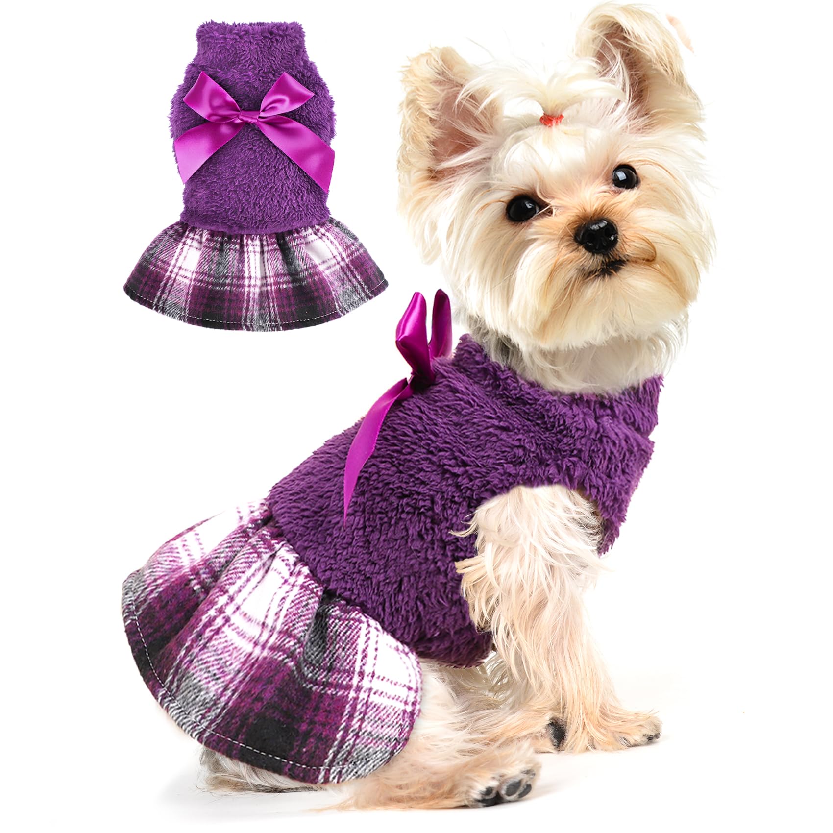 Suéter Yikeyo para perros pequeños con dobladillo a cuadros, cálido y cómodo para días fríos.