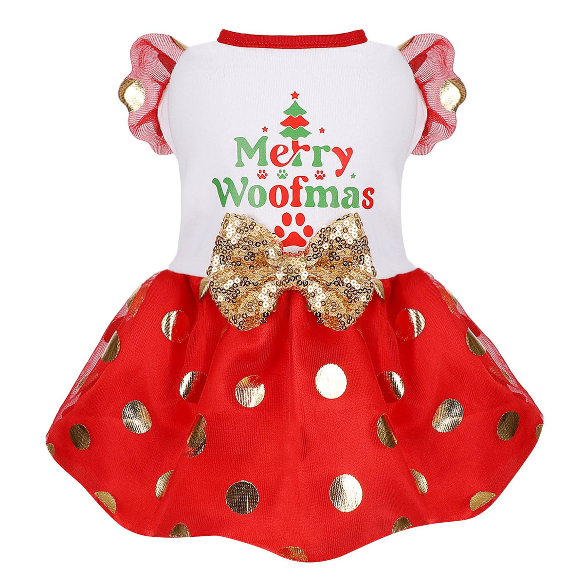 Yikeyo vestidito navideño para perro rojo con lazo, ideal para fotos festivas.