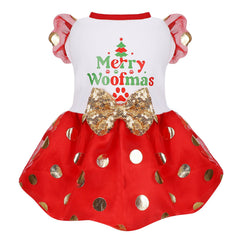 Yikeyo vestidito navideño para perro rojo con lazo, ideal para fotos festivas.