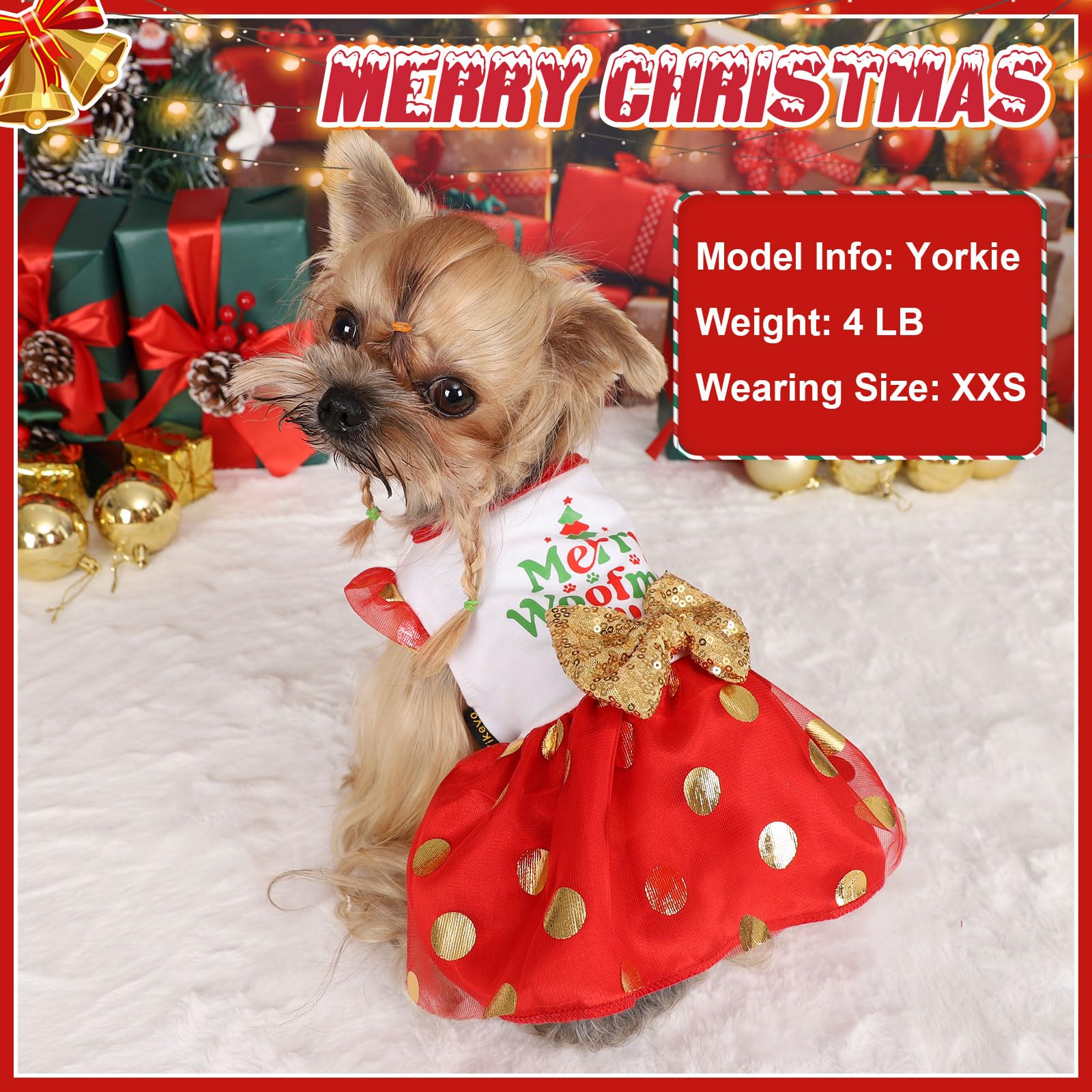Yikeyo vestido rojo con malla dorada para Navidad, look glamoroso.