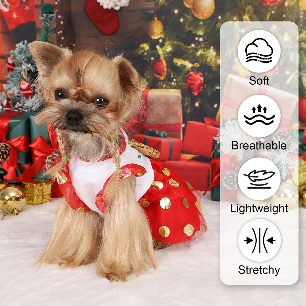 Vista frontal de vestidito navideño Yikeyo para perro rojo.