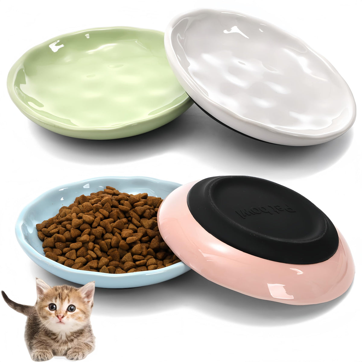 Cuenco cerámico YIMITEE color rosado para gatos, ideal para comidas húmedas.