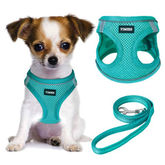 Arnés para perro YIMEIS turquesa transpirable, perfecto para paseos cómodos.