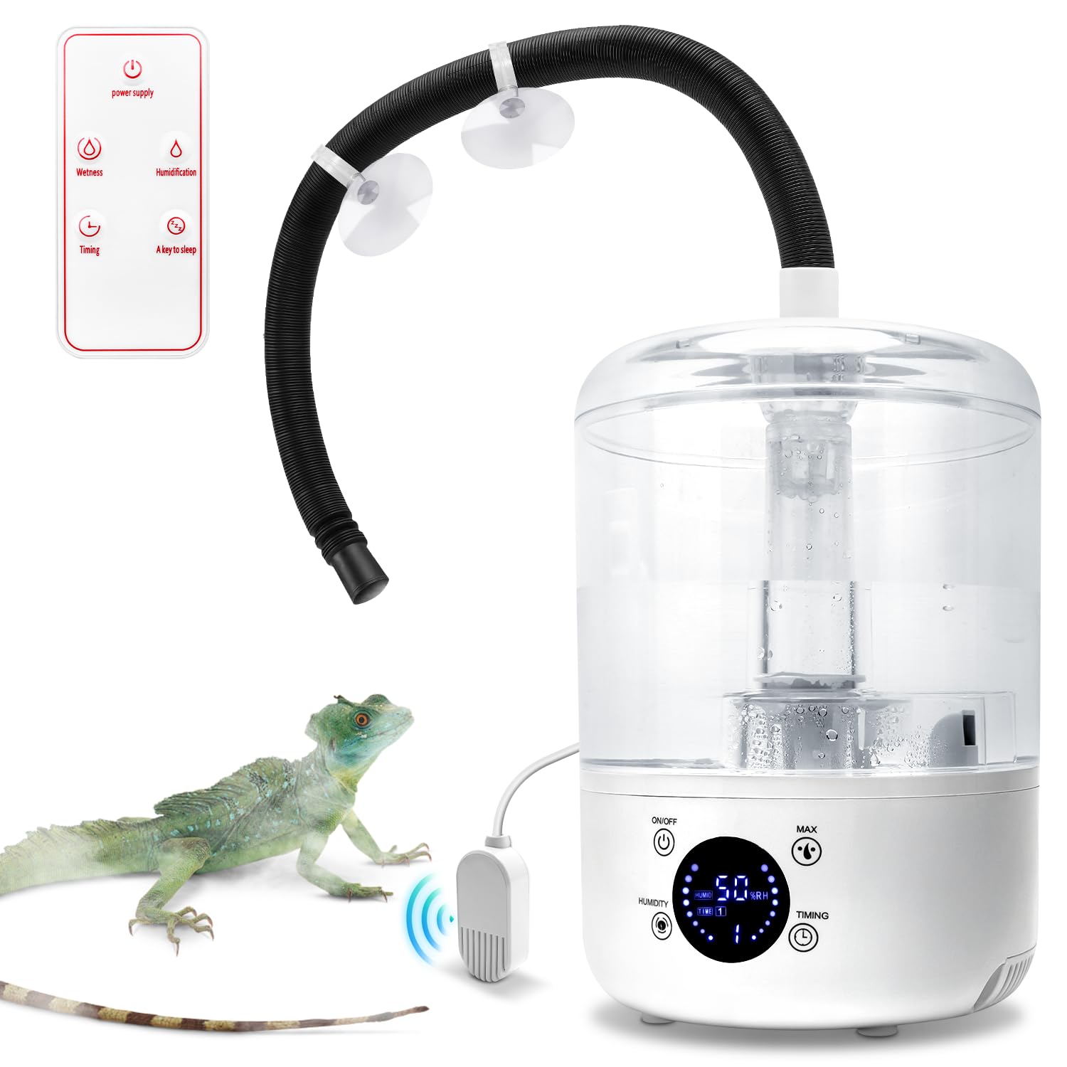 YINDUZ humidificador reptil 4L visto de frente, niebla suave para terrario