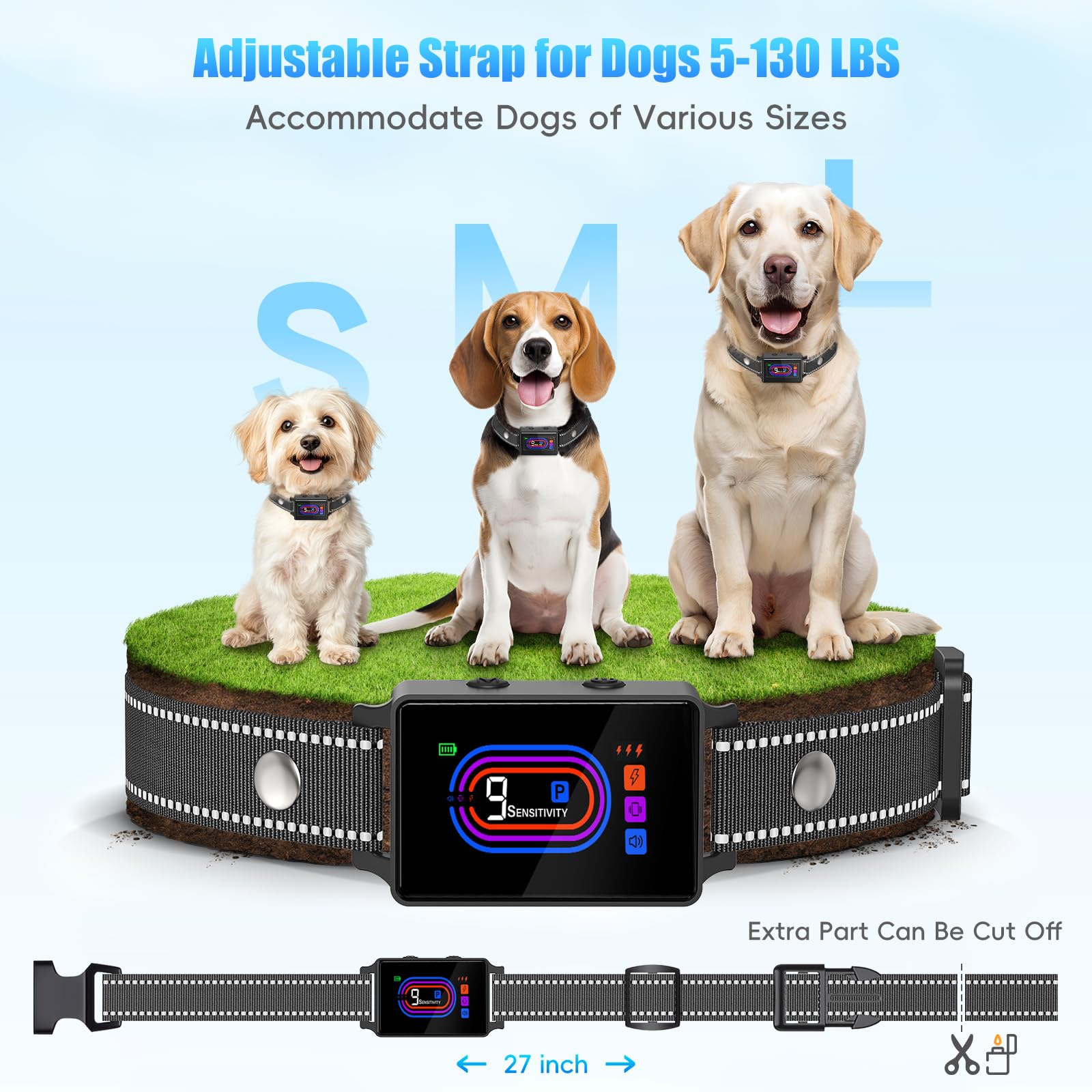 Yipilu dog bark collar with 9 sensitivity levels for precise feedback.