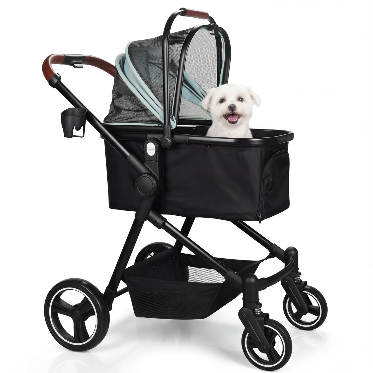 Coche plegable YIYUNBEBE para mascotas, ideal para paseos con perro o gato.