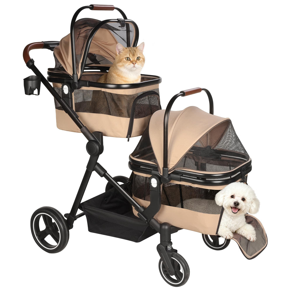 YIYUNBEBE coche doble para mascotas con dos plazas y fácil manejo.