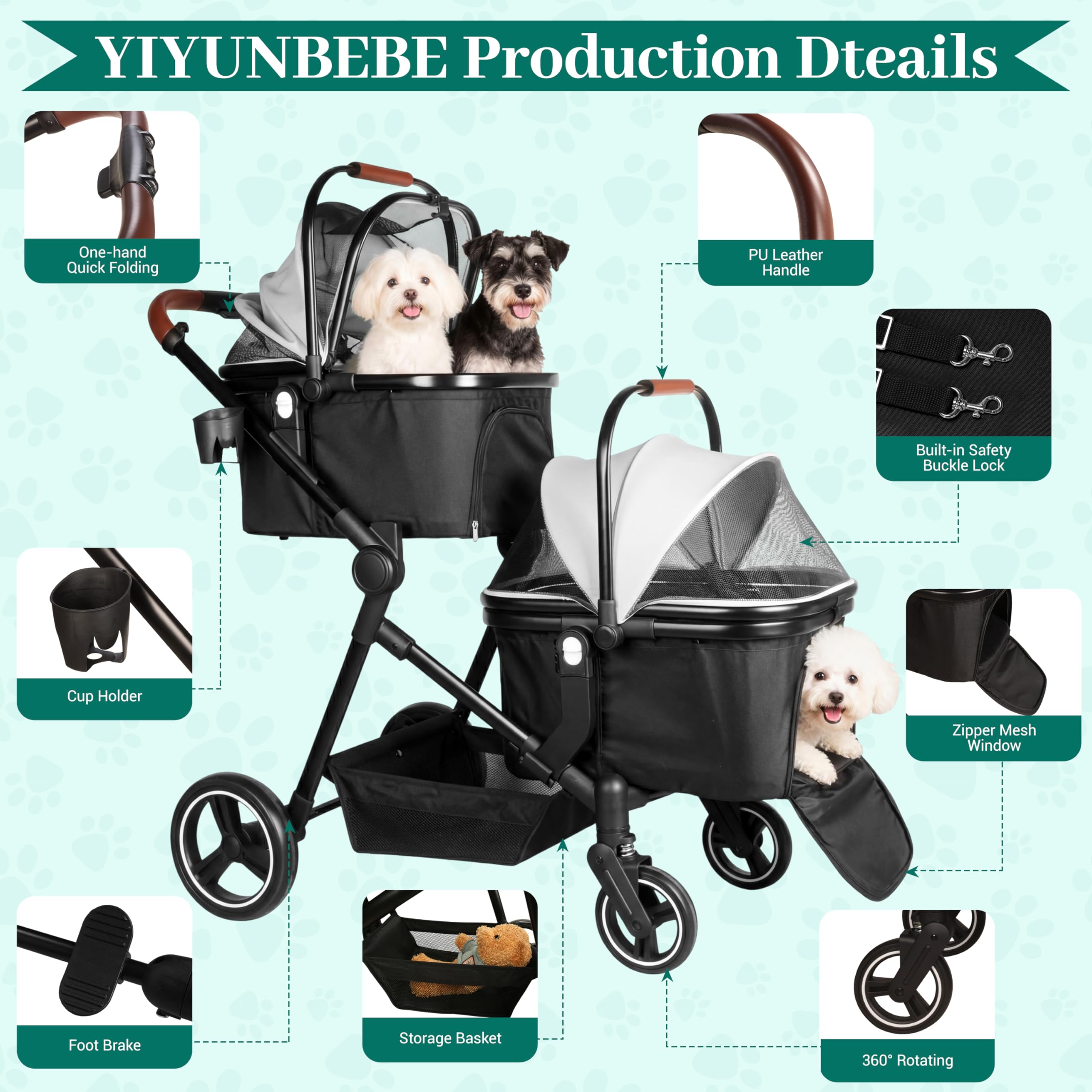 YIYUNBEBE portadores desmontables para dos mascotas