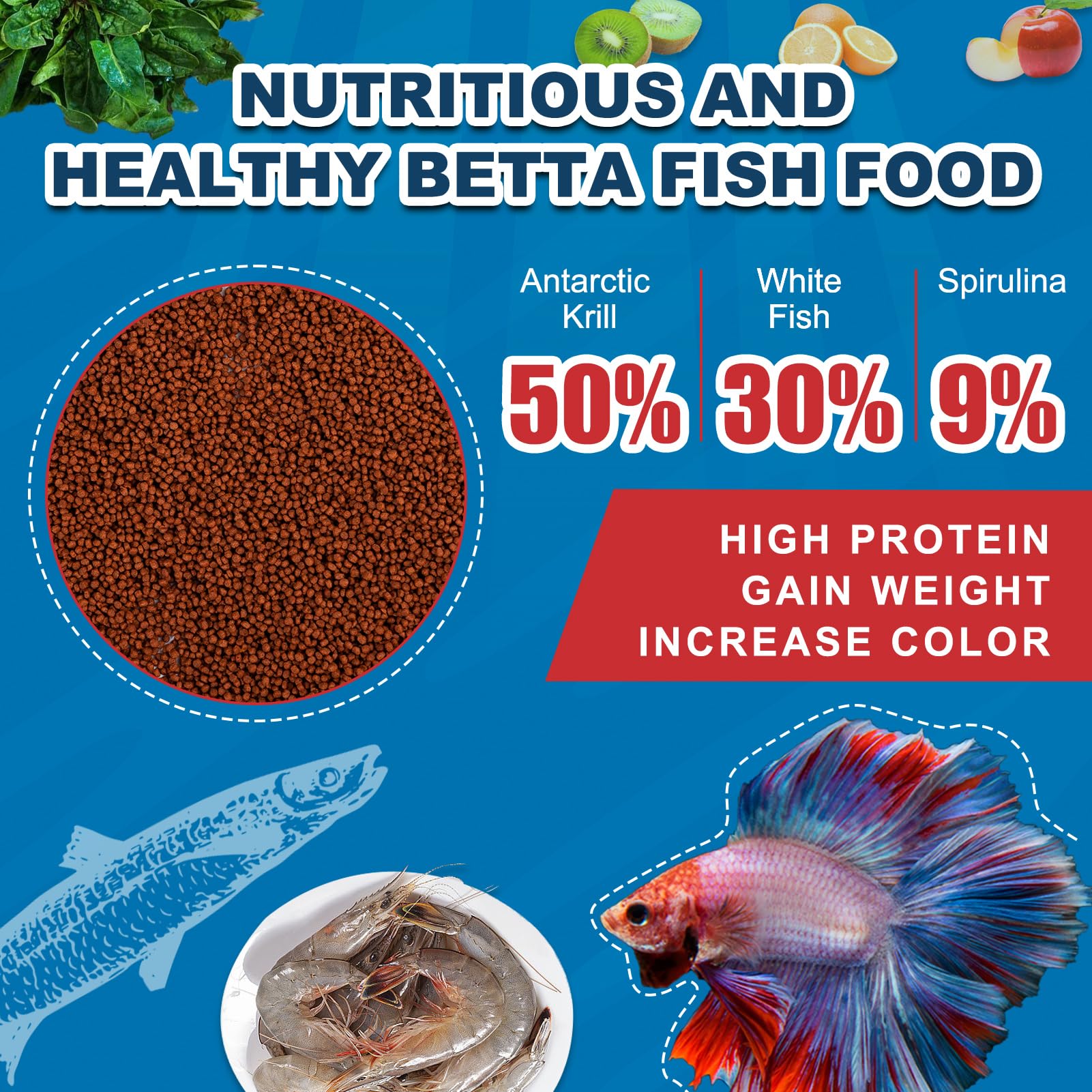 Yizeril Betta croquetas flotantes de pescado blanco y espirulina para palatabilidad