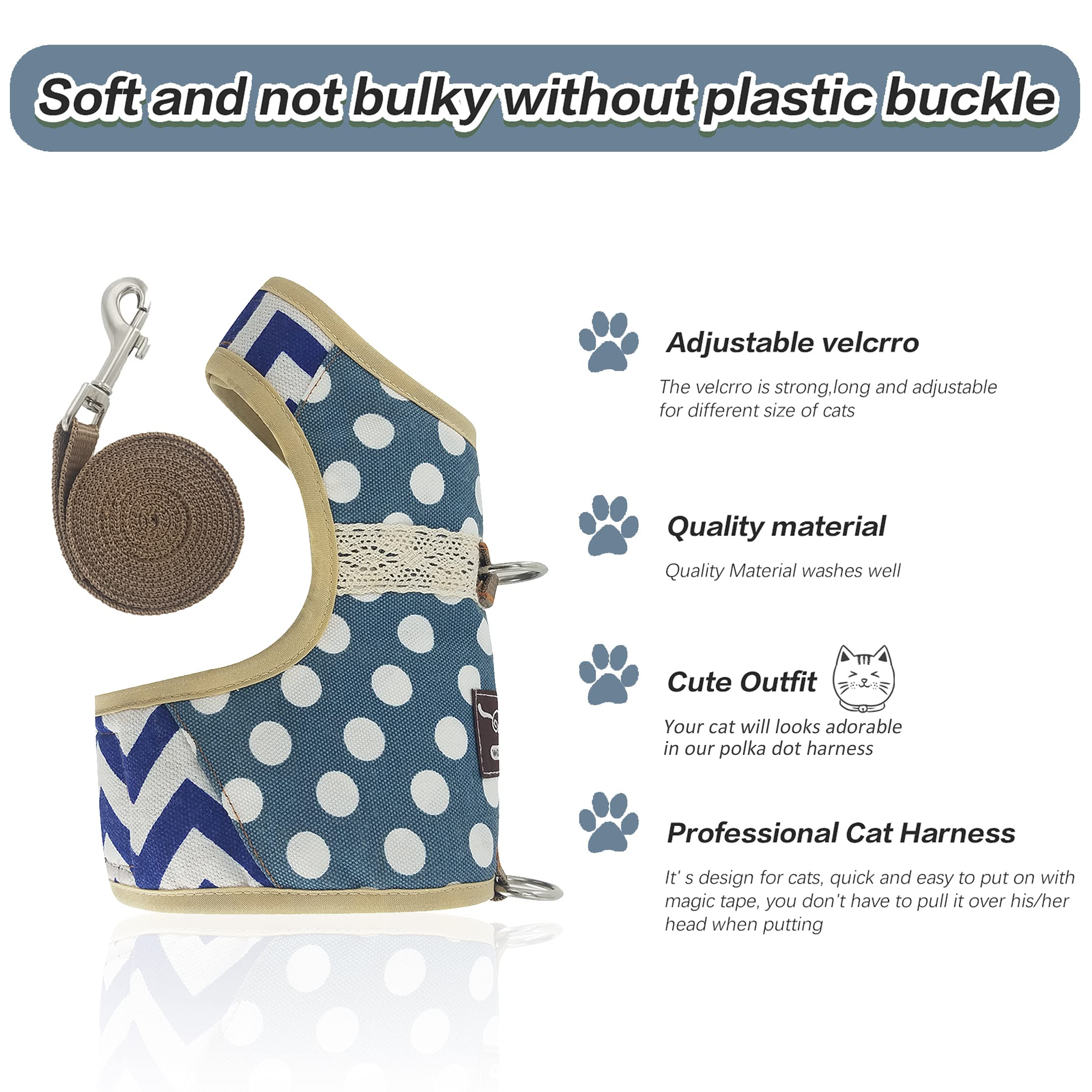 Arnés Yizhi Miaow con ajuste ergonómico para adaptarse al cuerpo del gato.