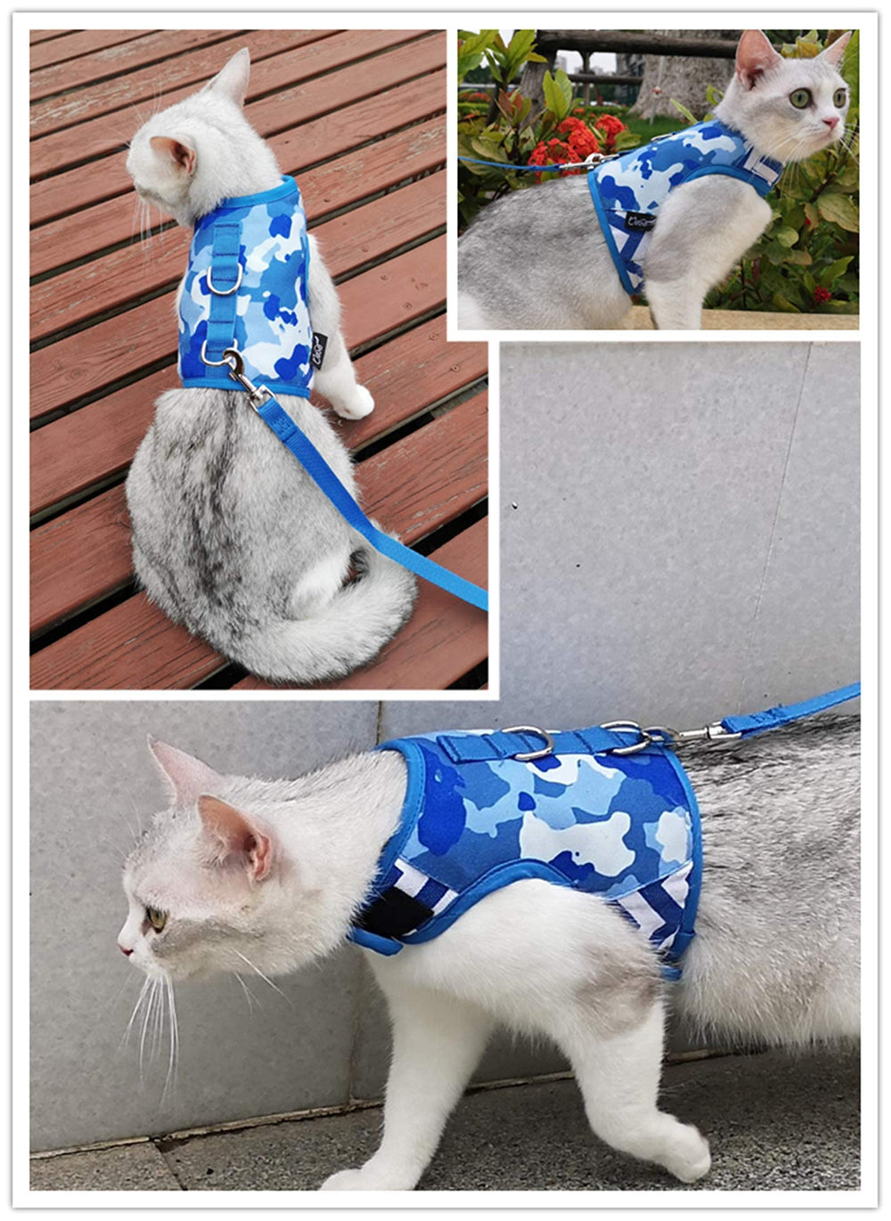 Arnés YIZHI MIAOW azul camuflaje, estilo y visibilidad.