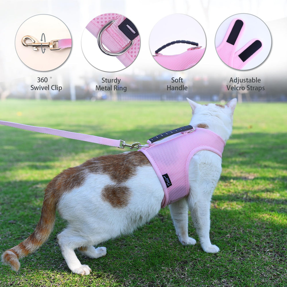 Arnés YIZHI MIAOW con asa rosa para control rápido.
