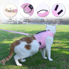 Arnés YIZHI MIAOW con asa rosa para control rápido.