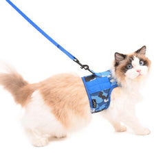 Arnés YIZHI MIAOW en camuflaje oceano para gatos, cómodo y ajustable para paseos
