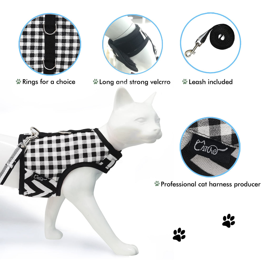 Chaleco gato YIZHI MIAOW estilo cuadros negro, diseño moderno para paseos con estilo