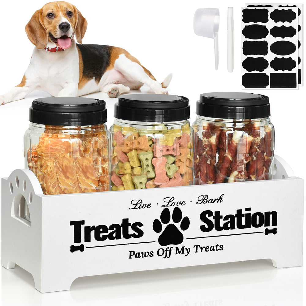 Contenedor de golosinas para perros Y&ME YM con tarros plásticos, mantiene las golosinas frescas y visibles.