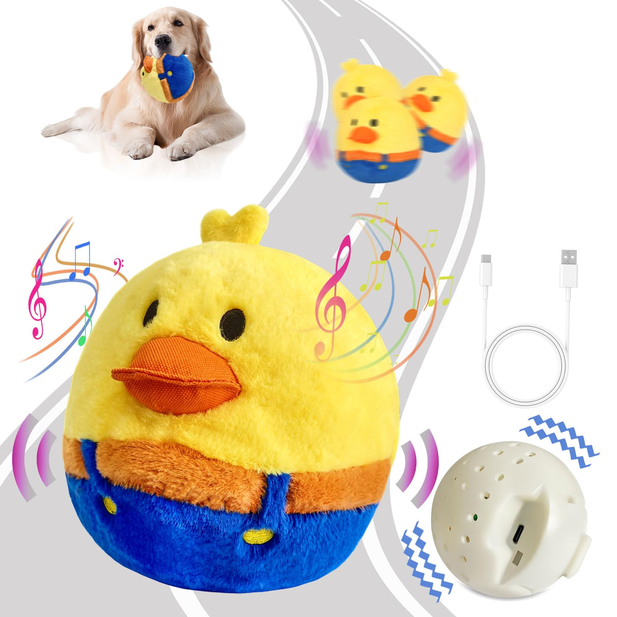 Juguete yonlit para perros pato interactivo recargable, ideal para juego activo.