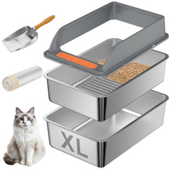 Caja de arena Yoochee con tamiz de acero inoxidable para tamizado eficiente y control de olores.